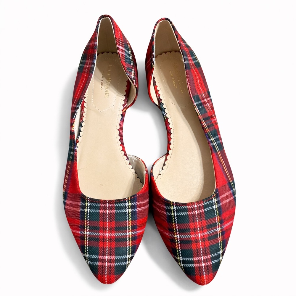 Isaac Mizrahi New York Amaya Red Plaid D’Orsay Flats Size 9.5 Pointed Toe Tartan